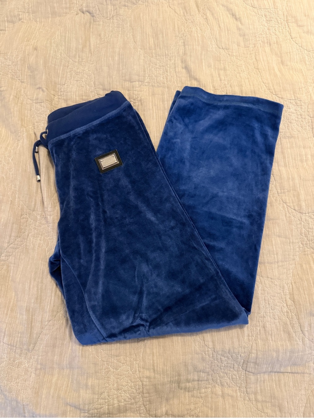 Philipp Plein Couture Navy Velour Track Pants with Logo Patch Size S